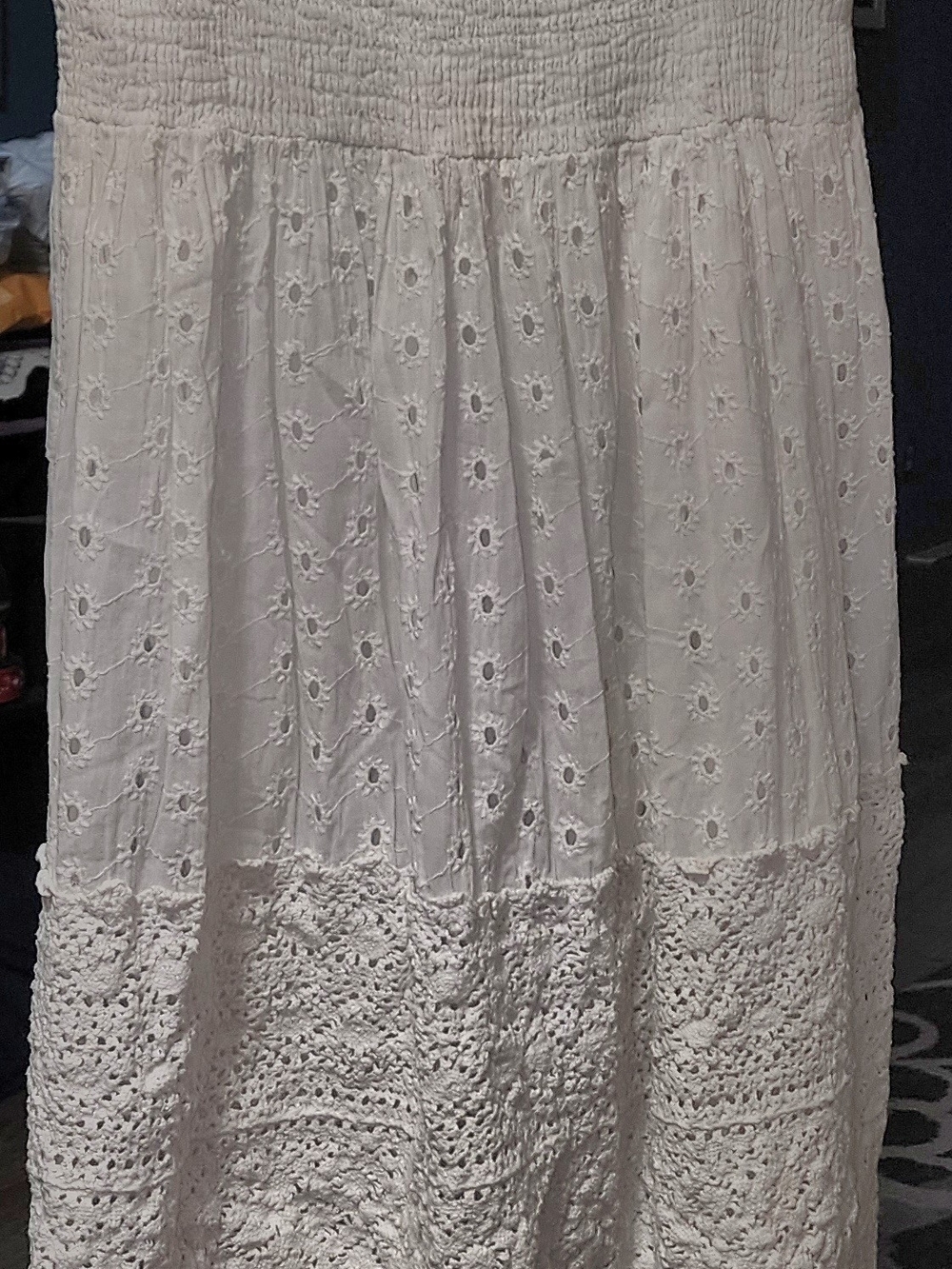 Me 2 Magic White Crochet-Tier Maxi Dress Sz Med